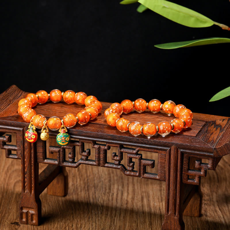 Wear FengShui Gold Swallowing Beast Family Charm Luminous Fluorescent Liuli Glass Bead Success Bracelet