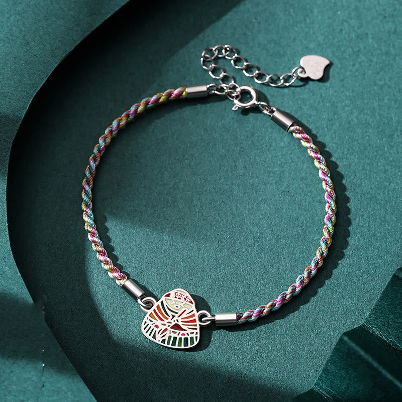 Wear FengShui 925 Sterling Silver Zongzi Pattern Luck Multicolored Handcrafted Bracelet