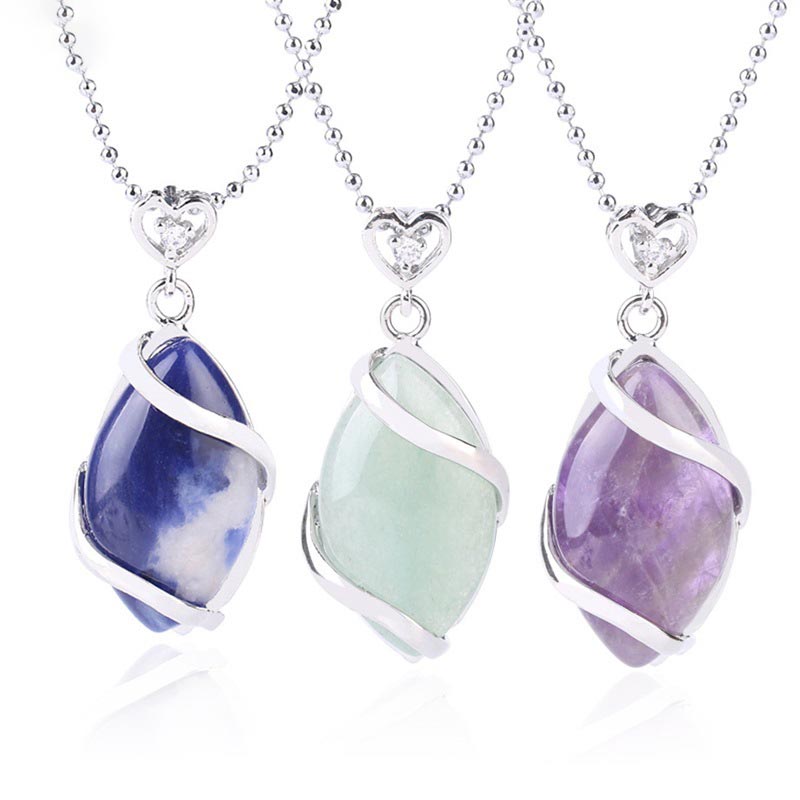 Wear FengShui Marquise Pattern Natural Crystal Stone Charm Necklace Pendant