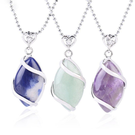 Wear FengShui Marquise Pattern Natural Crystal Stone Charm Necklace Pendant