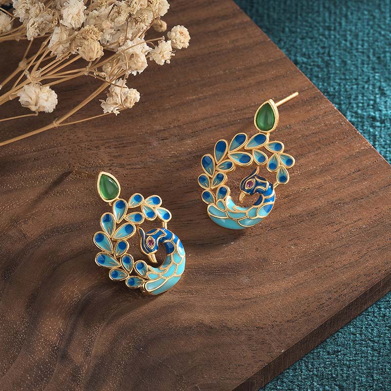 Wear FengShui Natural White Peacock Green Agate Fortune Earrings