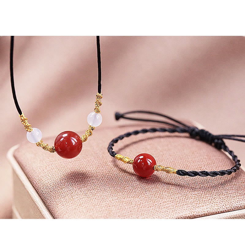 Wear FengShui Natural Red Agate Chalcedony Self-acceptance Confidence String Bead Bracelet Necklace Pendant