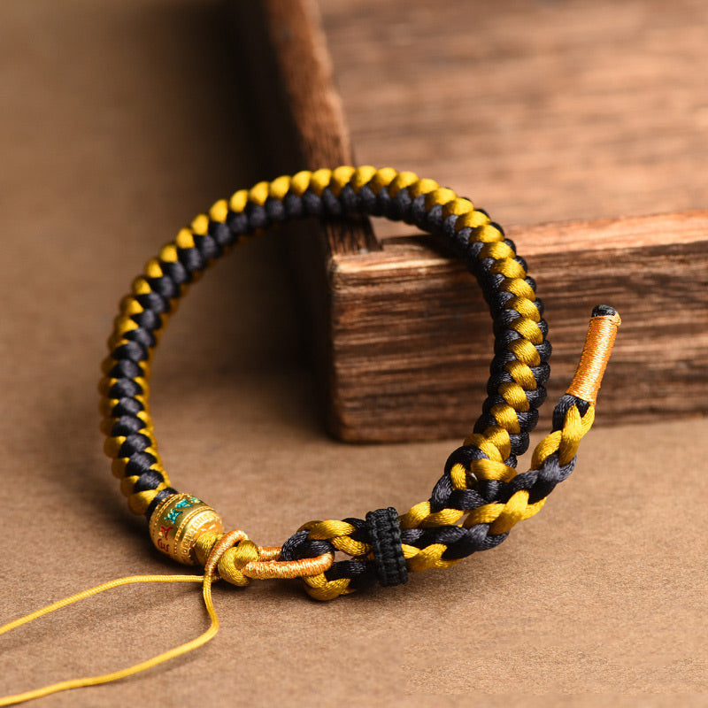 Wear FengShui Handmade Tibetan Black Gold Dragon Scale Rope Om Mani Padme Hum Purity Bracelet