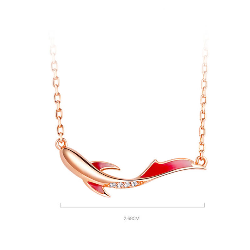 Wear FengShui 925 Sterling Silver Koi Fish Luck Zircon Prosperity Necklace Pendant