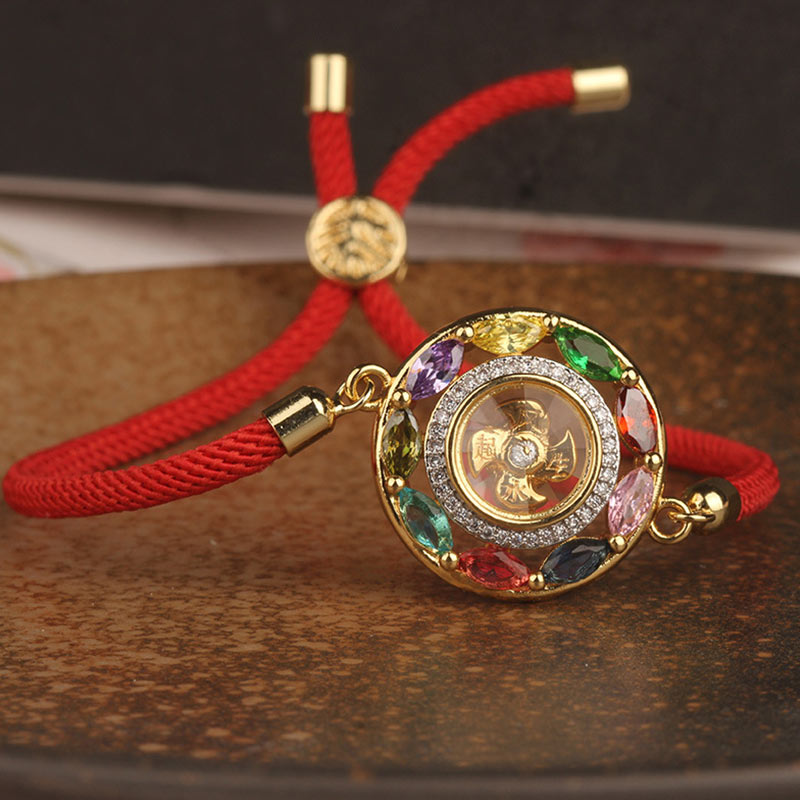 Wear FengShui Colorful Zircon Copper Wealth Luck Rotation Bracelet Necklace Pendant