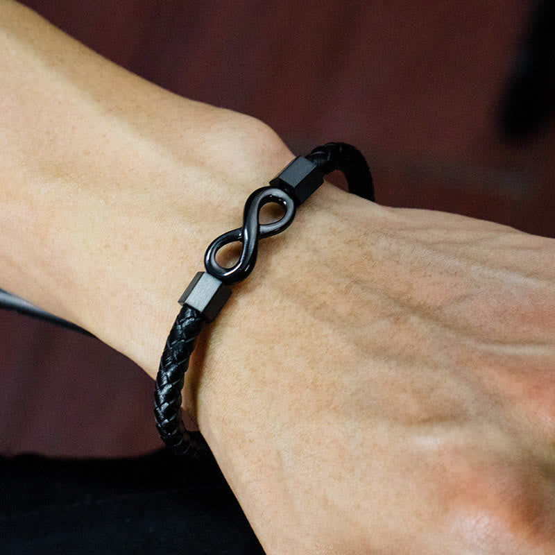 Wear FengShui Endless Knot Titanium Steel Infinity Leather Weave Balance Bracelet