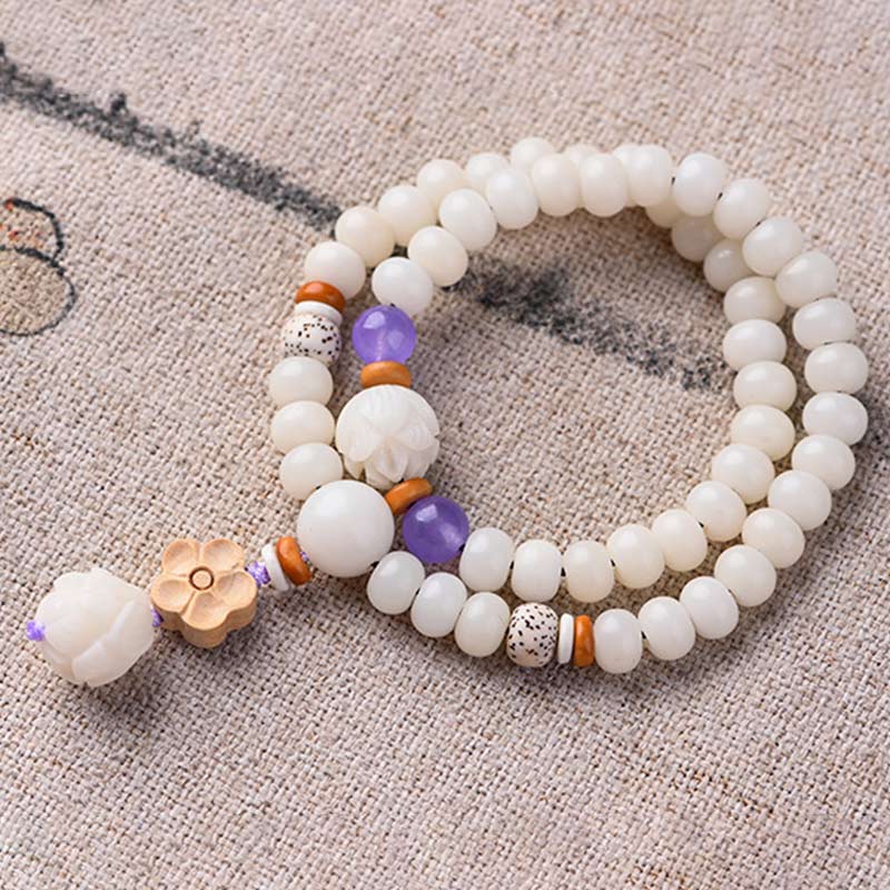 Wear FengShui Tibetan White Jade Bodhi Lotus Blessing Bracelet