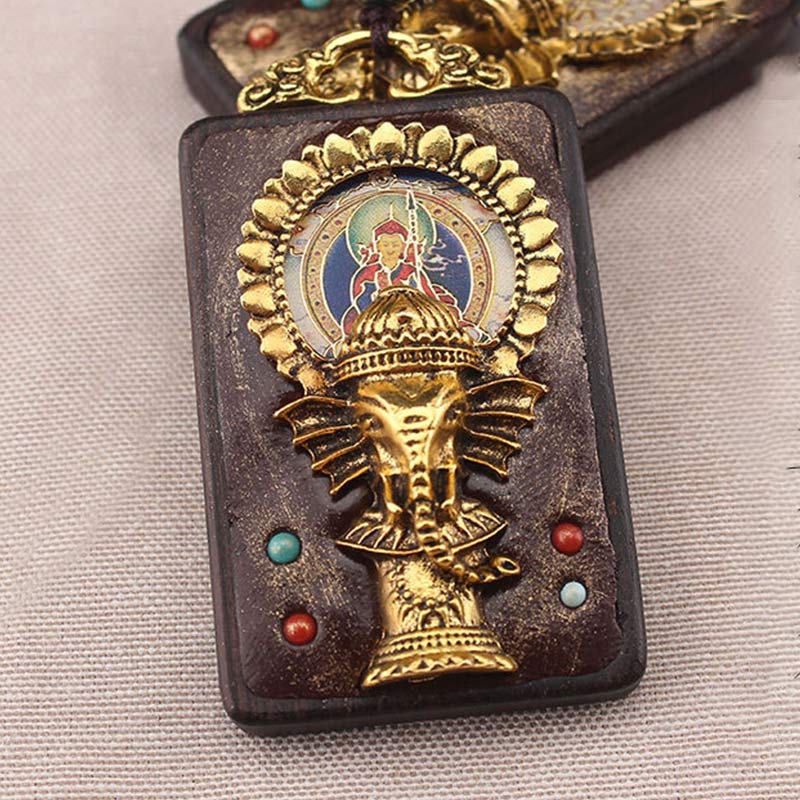 Wear FengShui Ebony Wood Elephant God of Fortune Buddha Blessing Necklace String Pendant