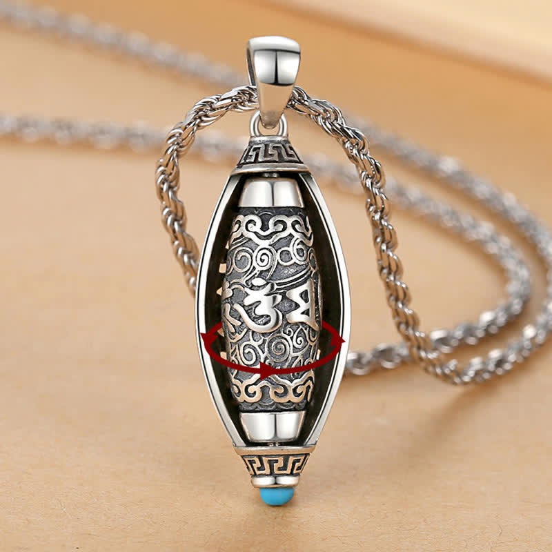 Wear FengShui Tibet Om Mani Padme Hum Protection Necklace Rotatable Pendant