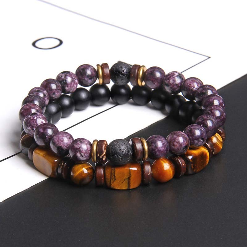 Wear FengShui 2PCS Healing Crystal Emperor Stone Tiger Eye Bead Bracelet