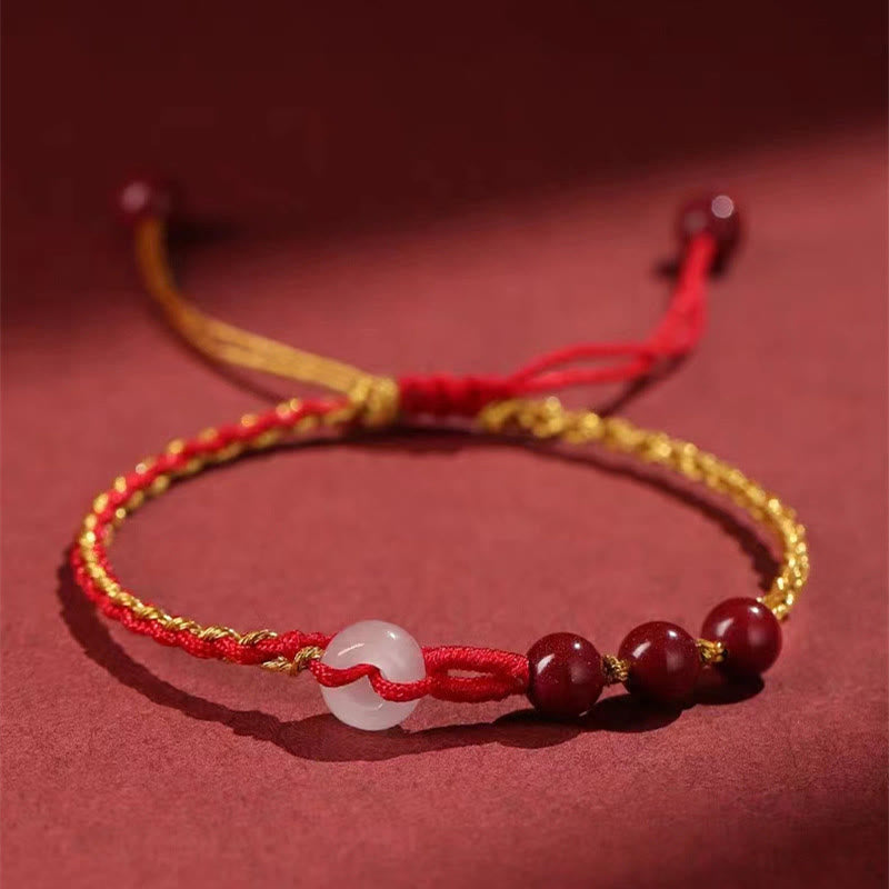 Wear FengShui Natural Cinnabar Jade Peace Buckle Blessing Bracelet