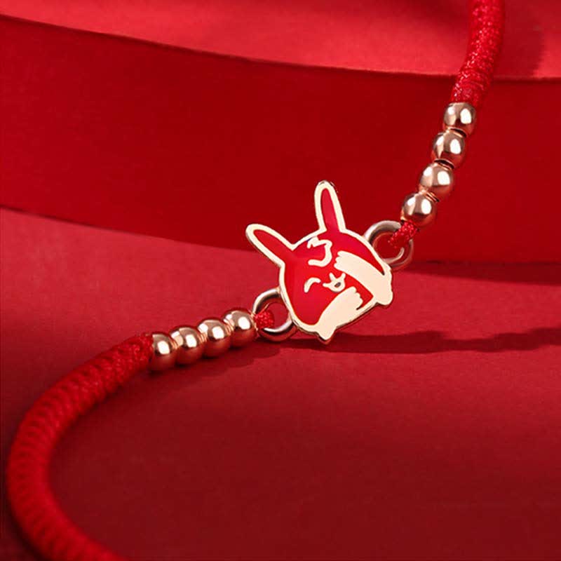 Wear FengShui 925 Sterling Silver Chinese Zodiac Luck Faith Discolor Red String Bracelet