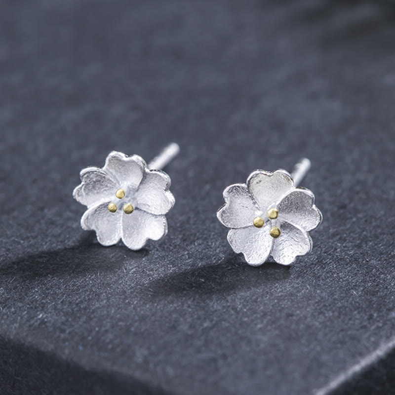 Wear FengShui 925 Sterling Silver Cherry Blossoms Floral Calm Stud Earrings