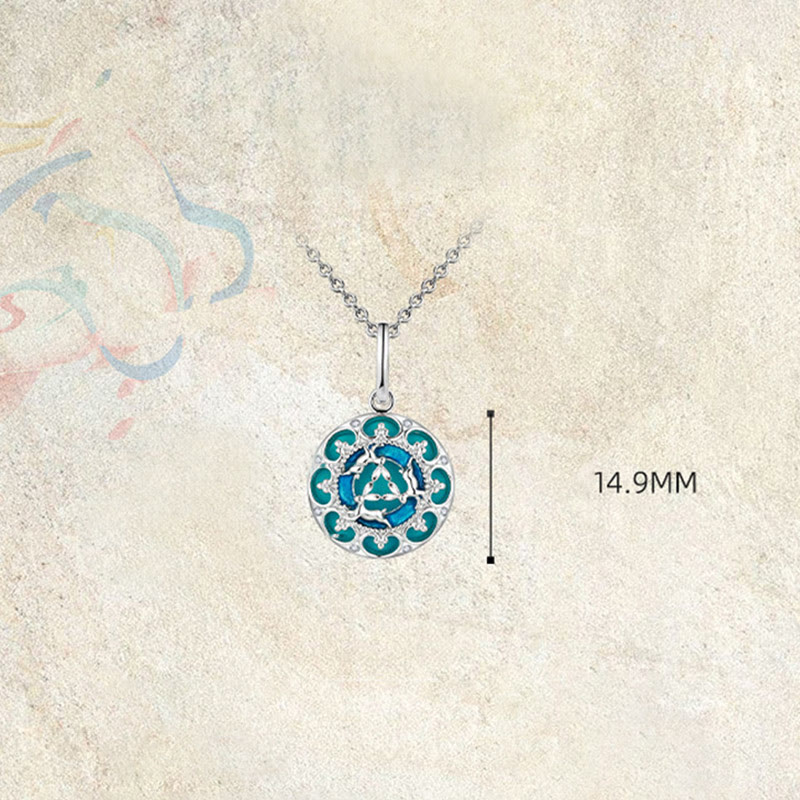 Wear FengShui 925 Sterling Silver Round Turquoise Three Rabbits Balance Necklace Pendant