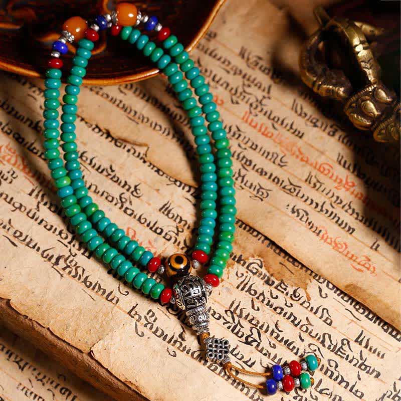 Wear FengShui 108 Mala Beads Tibetan Turquoise Dzi Bead Protection Bracelet