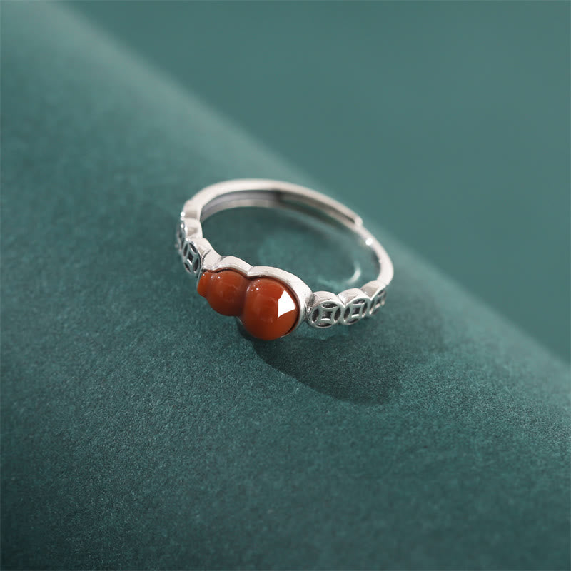 Wear FengShui 925 Sterling Silver Red Agate Gourd Copper Coin Self-acceptance Ring