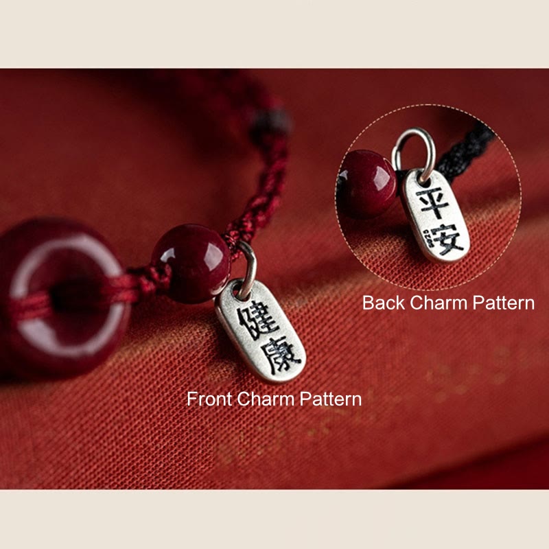 Wear FengShui Handmade Cinnabar Peace Buckle Safe and Healthy Charm Blessing String Bracelet Anklet