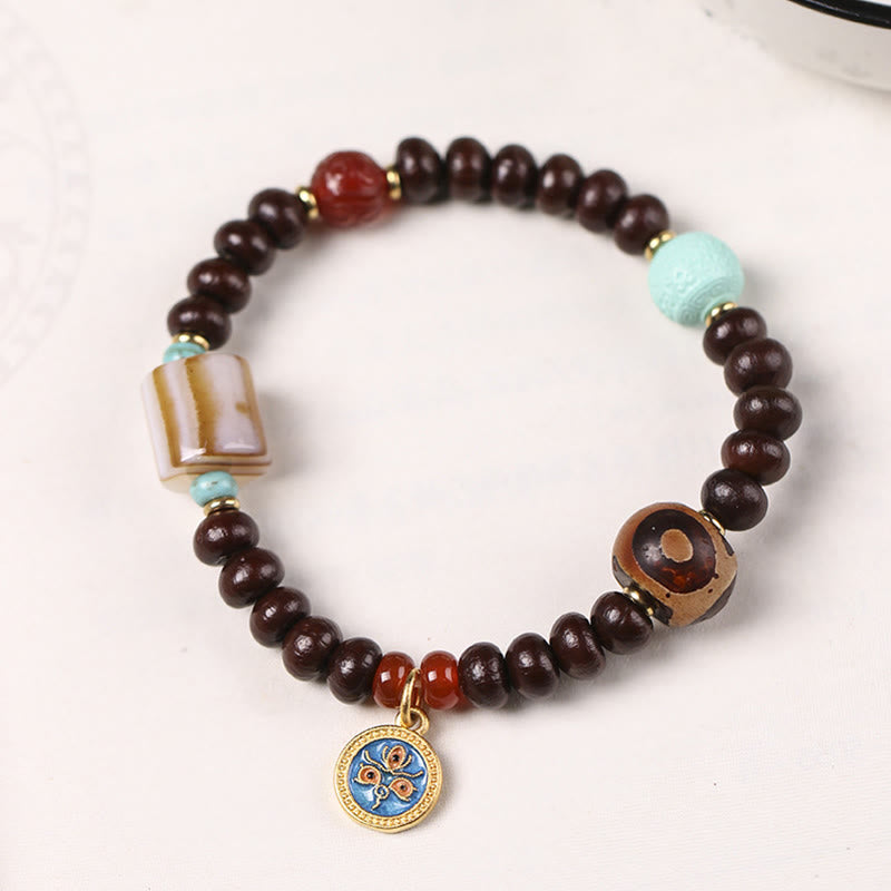 Wear FengShui Natural Tibet Purple Bodhi Seed Dzi Bead God of Wealth Wisdom Bracelet