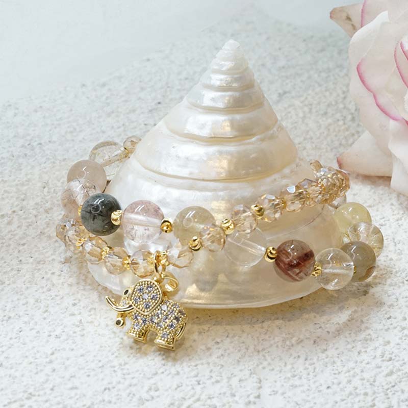 Wear FengShui Rose Quartz Elephant Healing Energy Charm Bracelet