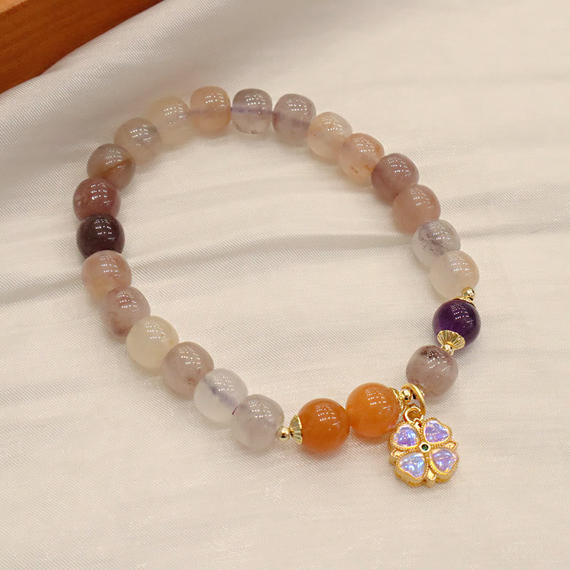 Wear FengShui Natural Purple Golden Silk Jade Violet Flower Bead Charm Wealth Bracelet