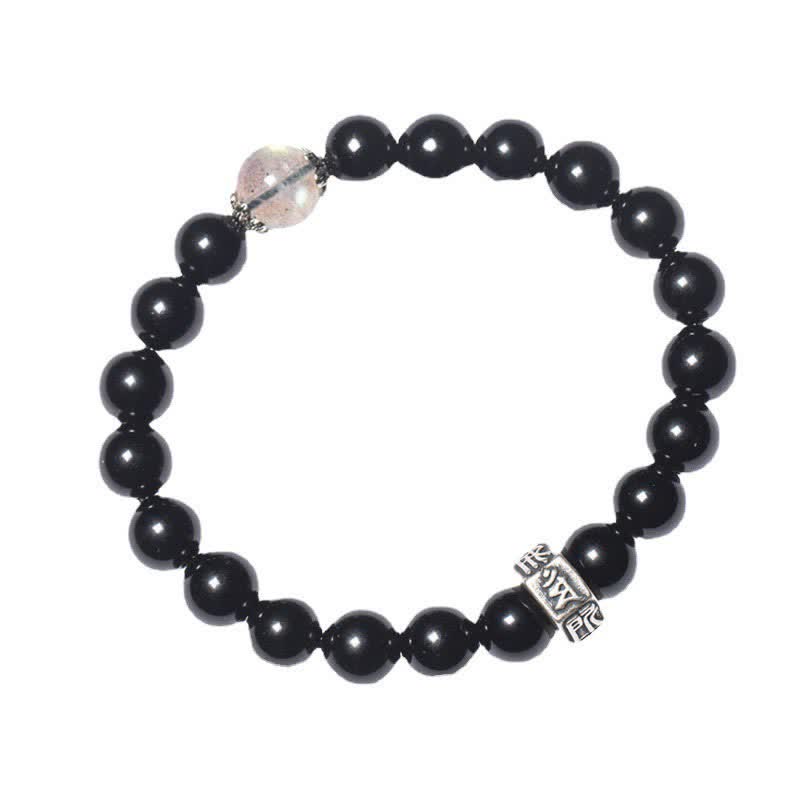 Wear FengShui Chinese Zodiac Natal Buddha 925 Sterling Silver Black Obsidian Moonstone Strength Bracelet