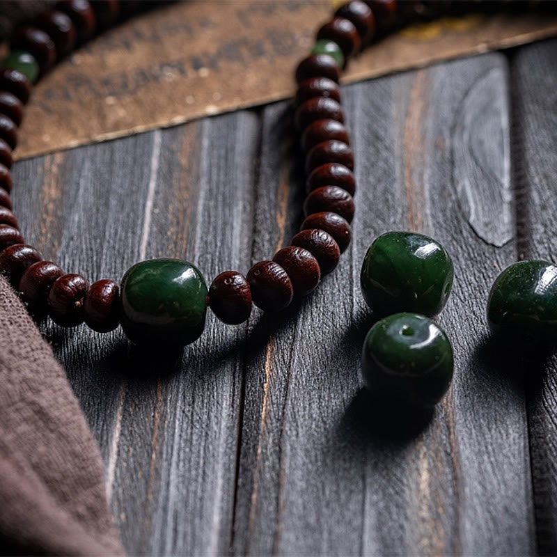 Wear FengShui Natural Tibet 108 Mala Beads Purple Bodhi Seed Hetian Cyan Jade Copper Dorje Peace Bracelet