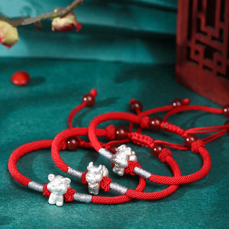 Wear FengShui 999 Sterling Silver Chinese Zodiac Luck Strength Red String Bracelet