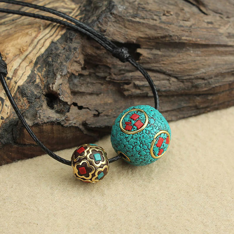 Wear FengShui Tibetan Turquoise Double Bead Protection Strength Necklace Pendant