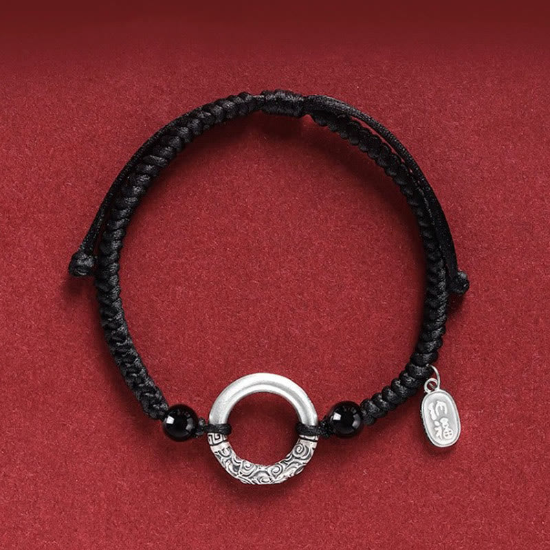 Wear FengShui 925 Sterling Silver Black Onyx Peace Buckle Fu Character Charm Bracelet