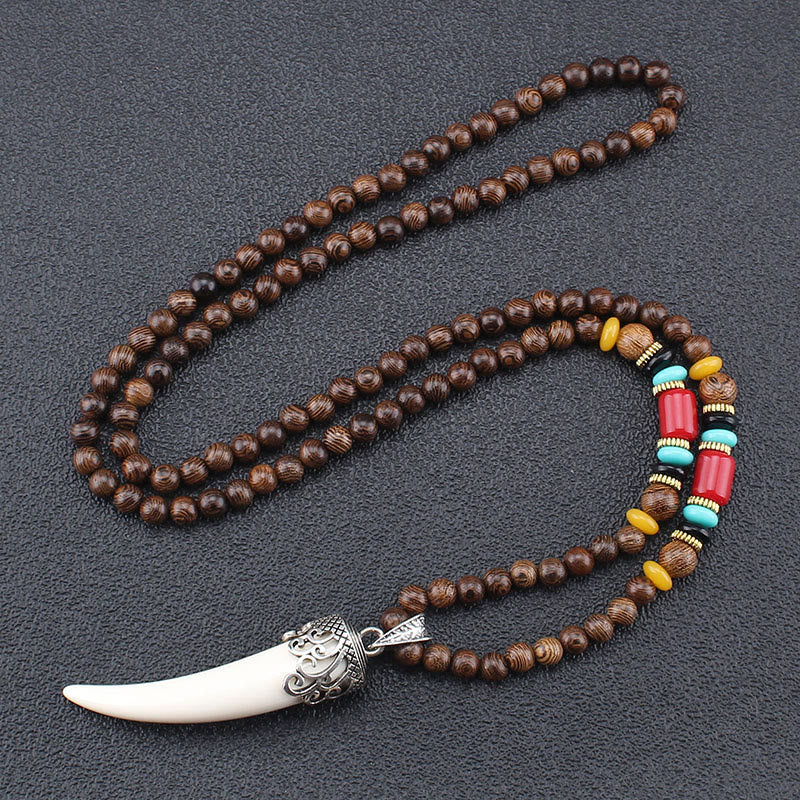 Wear FengShui Wenge Wood Turquoise Stone Horn Style Protection Meditation Necklace Pendant