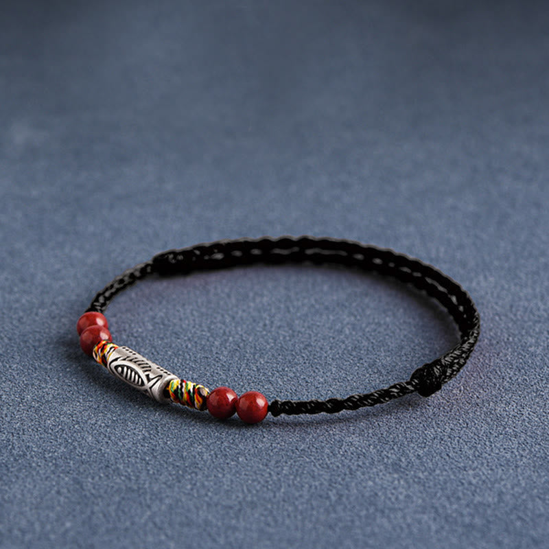 Wear FengShui 925 Sterling Silver Koi Fish Cinnabar Bead Wealth Handcrafted Braided Bracelet Anklet