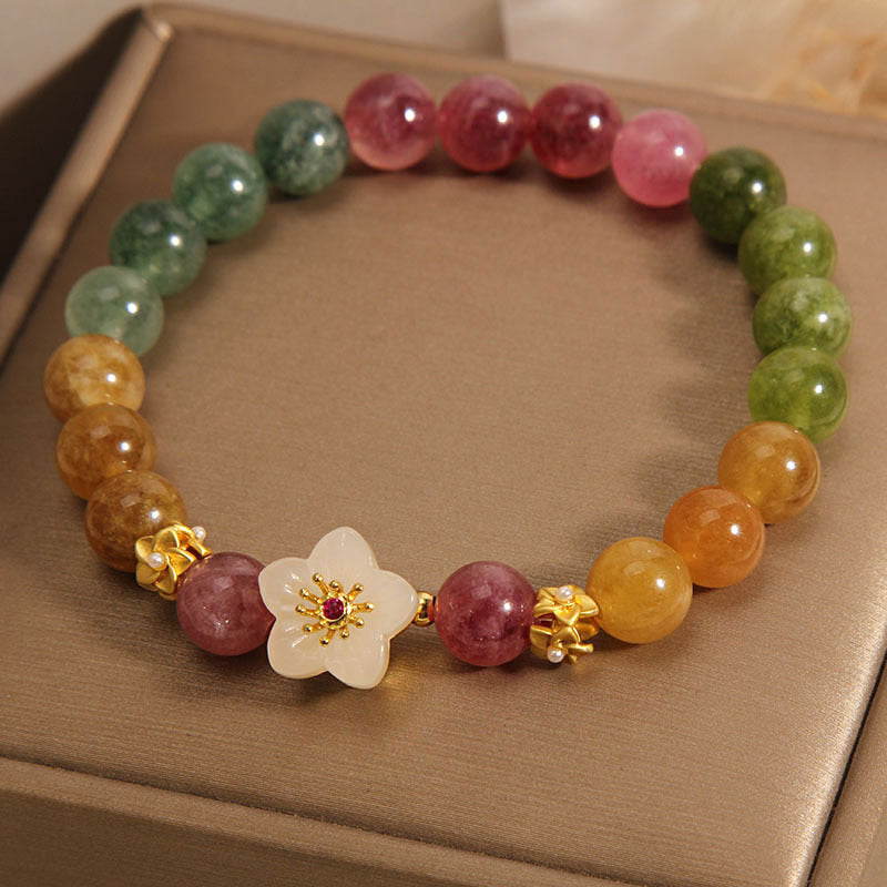 Wear FengShui Colorful Tourmaline Jade Flowers Love Bracelet