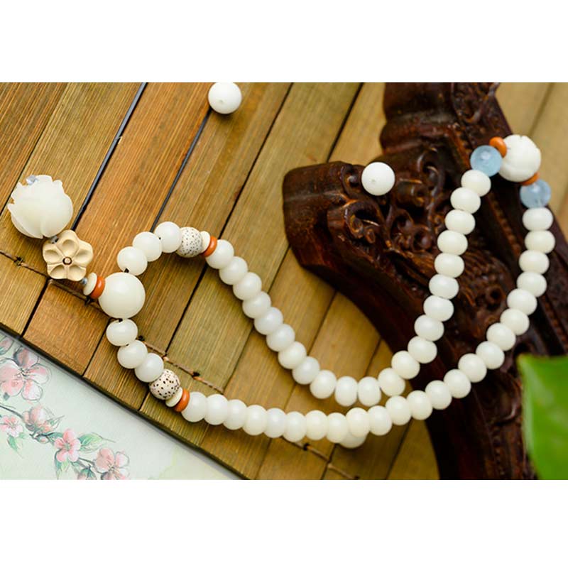 Wear FengShui Tibetan White Jade Bodhi Lotus Blessing Bracelet