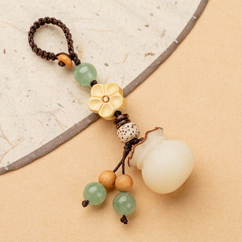 Wear FengShui Natural Bodhi Seed Money Bag Flower Blessing Prosperity Keychain
