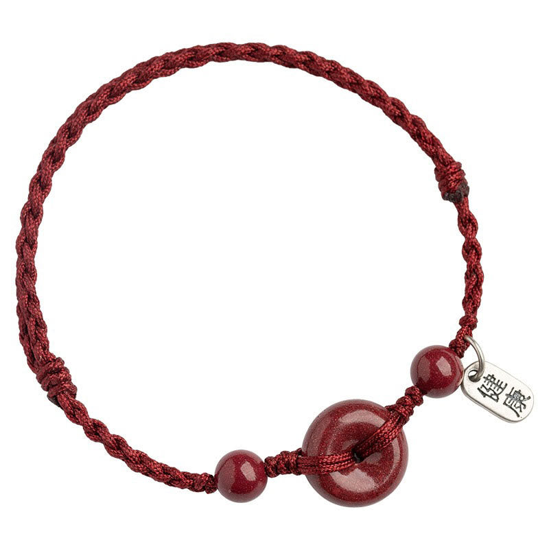 Wear FengShui Handmade Cinnabar Peace Buckle Safe and Healthy Charm Blessing String Bracelet Anklet