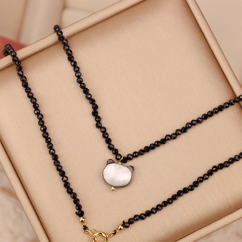Wear FengShui Black Spinel Cute Cat Motivate Choker Necklace