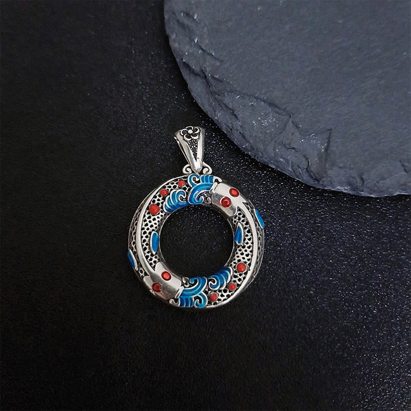 Wear FengShui Koi Fish Peace Buckle Copper Wealth Luck Necklace Pendant