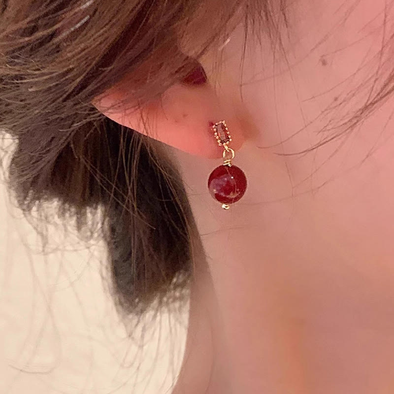 Wear FengShui 925 Sterling Silver Posts 14K Gold Filled Cinnabar Bead Zircon Calm Earrings
