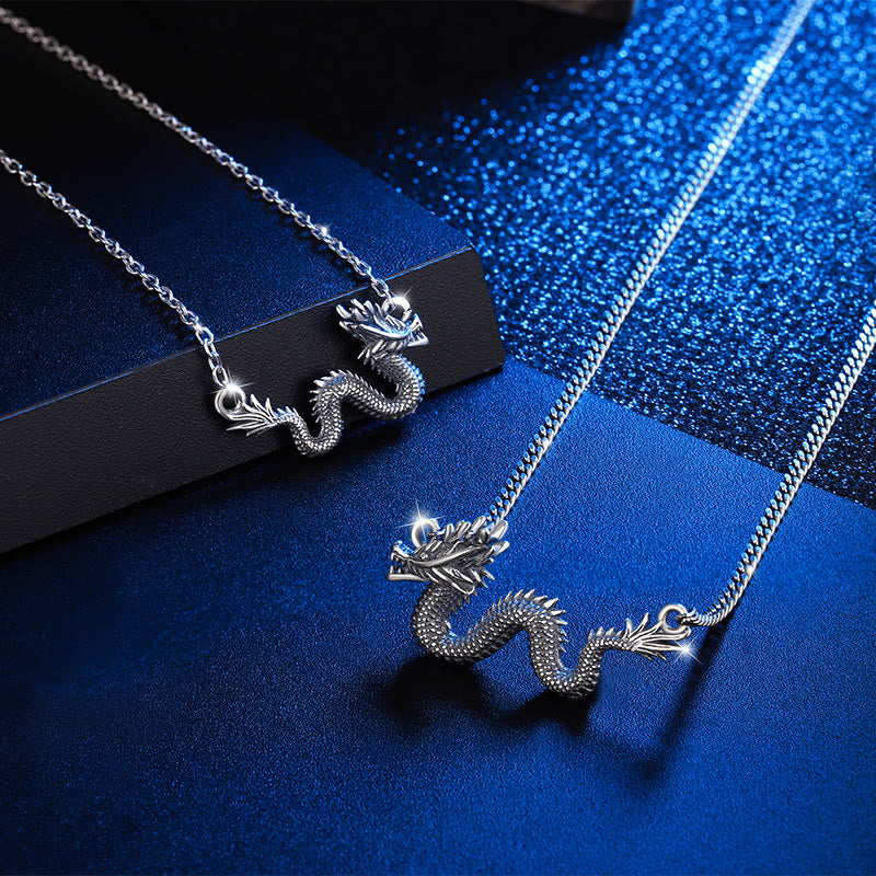 Wear FengShui 925 Sterling Silver Year Of The Dragon Auspicious Dragon Protection Chain Necklace Pendant