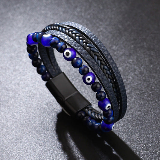 Wear FengShui Evil Eye Tiger Eye Protection Beaded Multilayered Braided Bracelet