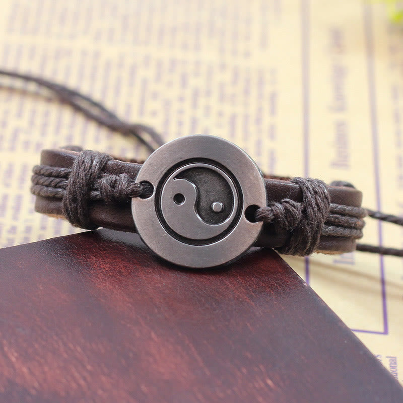Wear FengShui Retro Yin Yang Leather Harmony String Bracelet