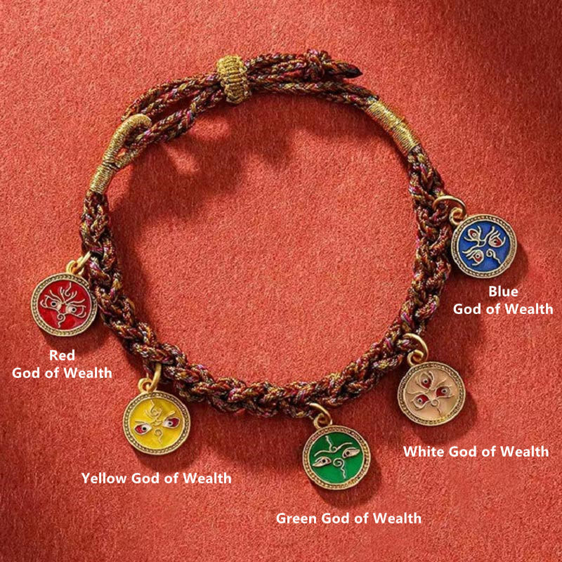 Wear FengShui Tibetan Five God Of Wealth Thangka Luck Braid String Bracelet