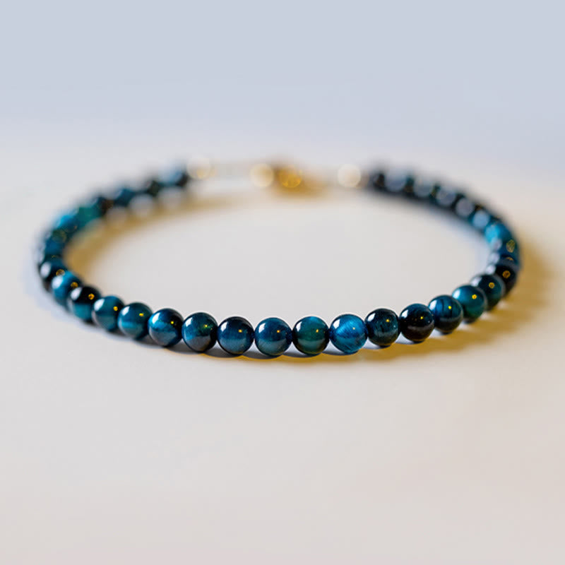 Wear FengShui Natural Blue Tiger Eye Stone Protection Chain Bracelet
