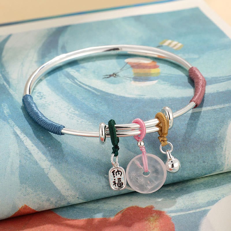 Wear FengShui Pink Crystal Peace Buckle Lucky Flower Love Bracelet Bangle