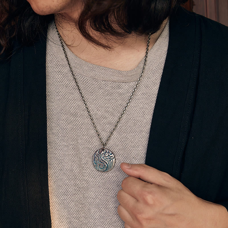 Wear FengShui 990 Sterling Silver Yin Yang Water and Fire Balance Necklace Pendant