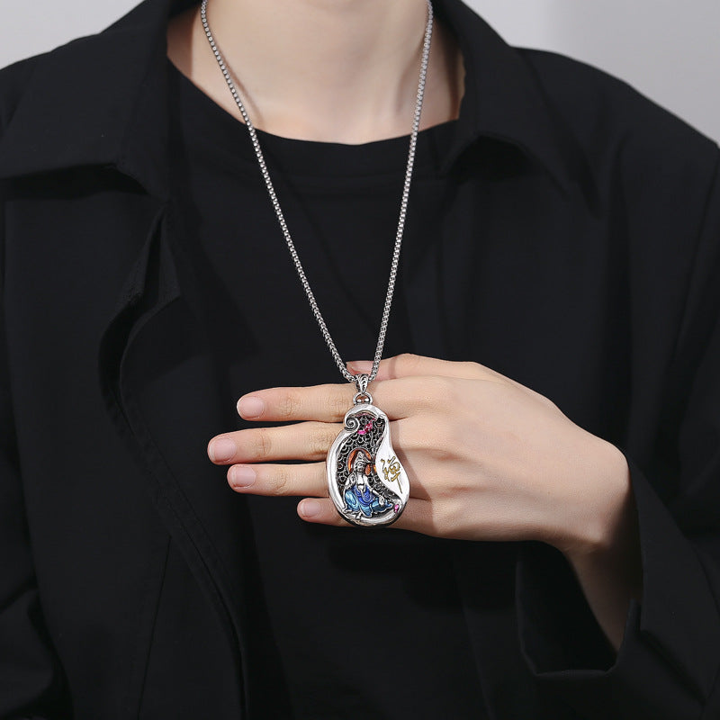 Wear FengShui Avalokitesvara Lotus Design Copper Wealth Necklace Pendant