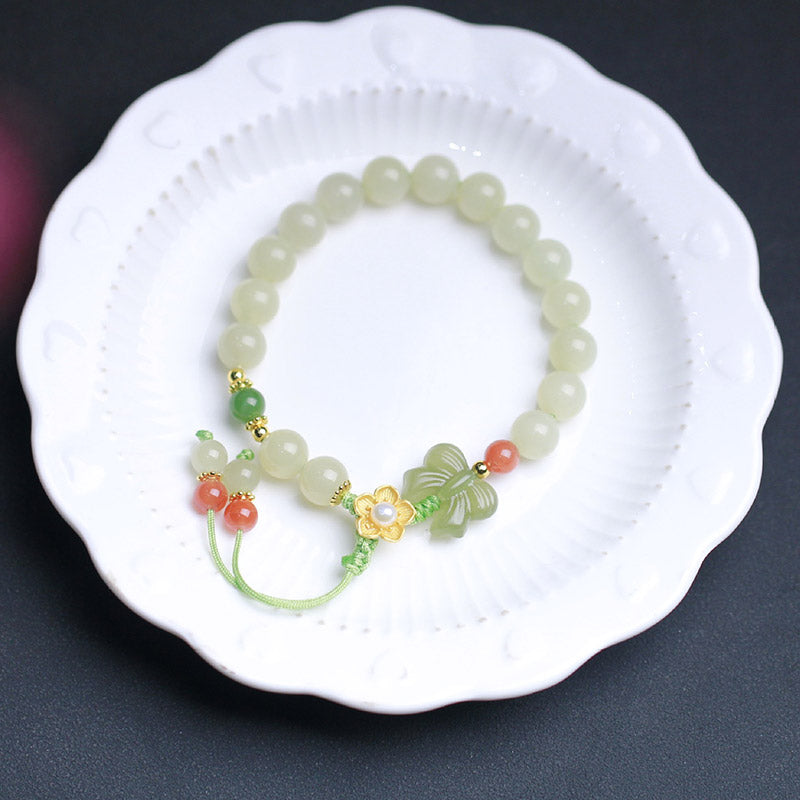Wear FengShui 925 Sterling Silver Jade Luck Flower Butterfly Bracelet