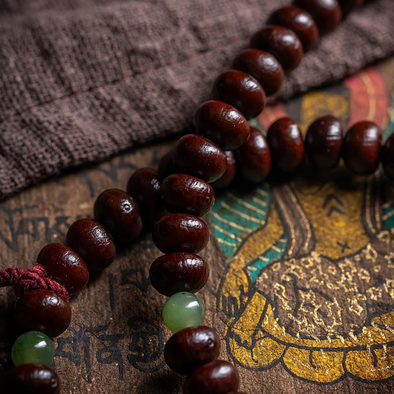 Wear FengShui Natural Tibet 108 Mala Beads Purple Bodhi Seed Hetian Cyan Jade Copper Dorje Peace Bracelet