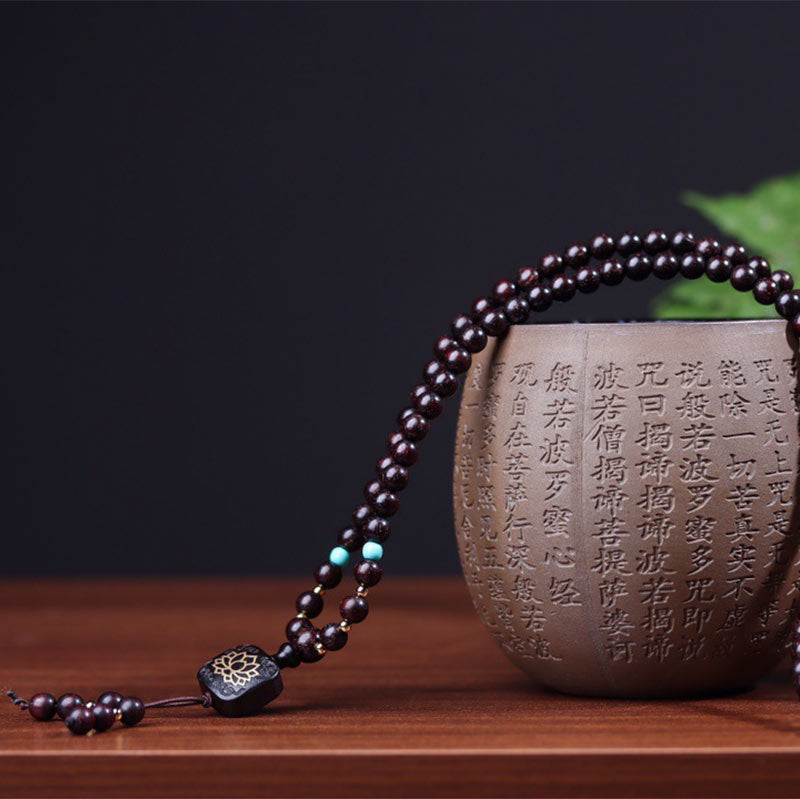 Wear FengShui 108 Mala Beads Tibetan Small Leaf Red Sandalwood Lotus Balance Bracelet