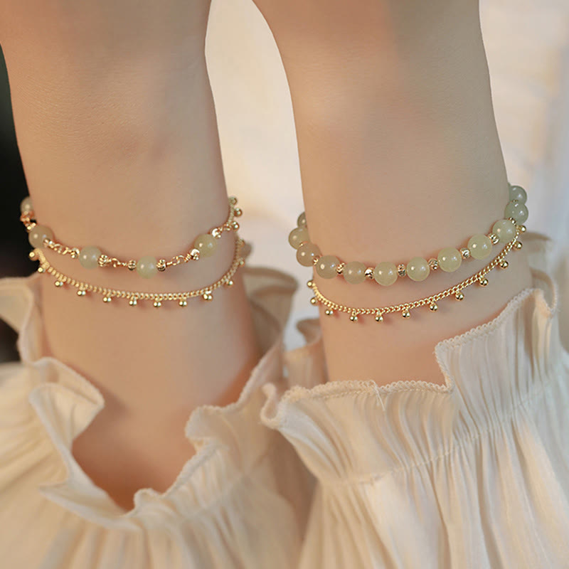 Wear FengShui 14K Gold Plated 2 Layers Hetian Jade Bead Luck Prosperity Bracelet